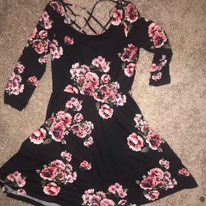 black dress with flowers and open back